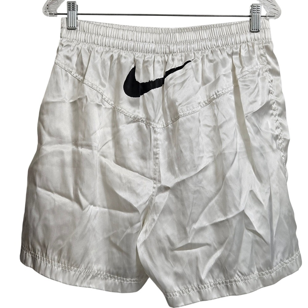 Vintage 90s Nike Shorts Youth Large‎ White Vintage Satin Athletic Running Swoosh